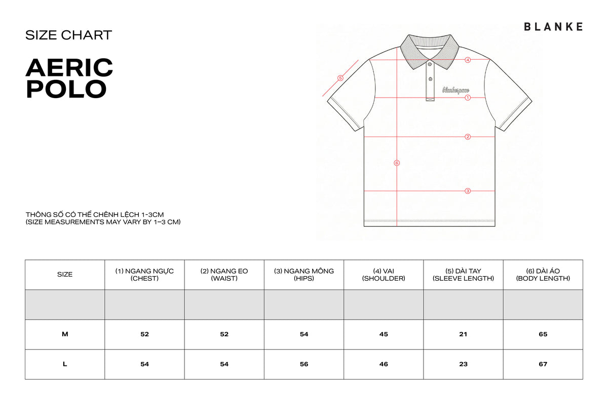 AERIC POLO size chart