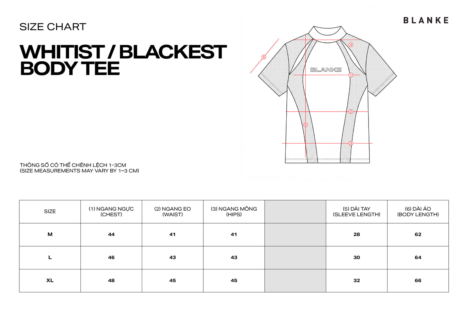 Body Tee size chart