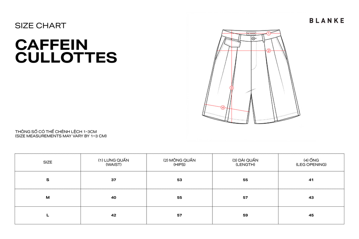 CAFFEIN CULLOTTES size chart