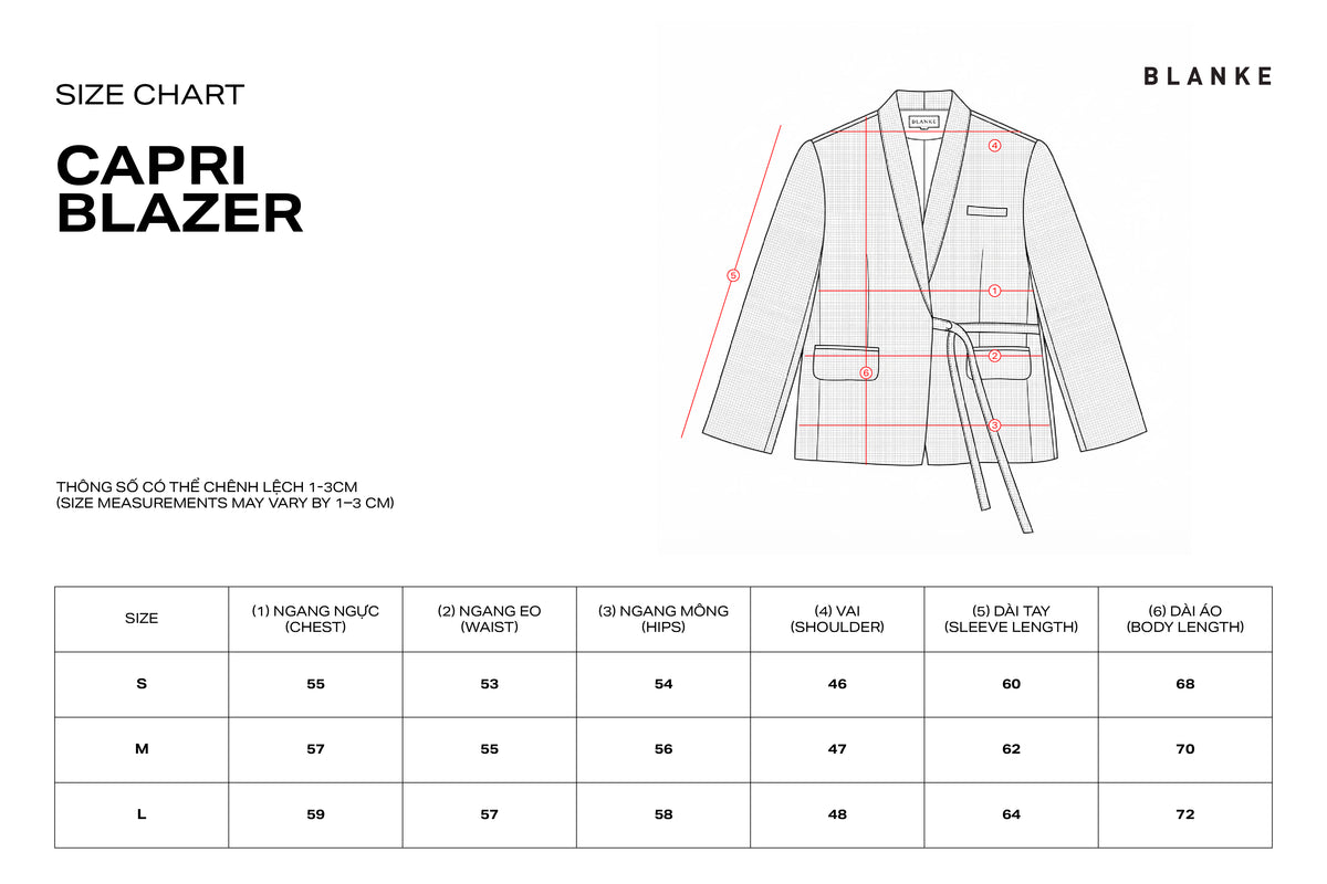 CAPRI BLAZER size chart