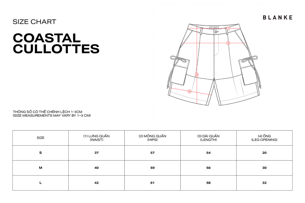 COASTAL CULLOTES size chart