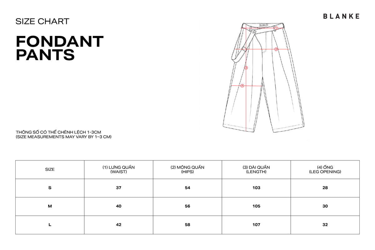 FONTDANT PANTS size chart