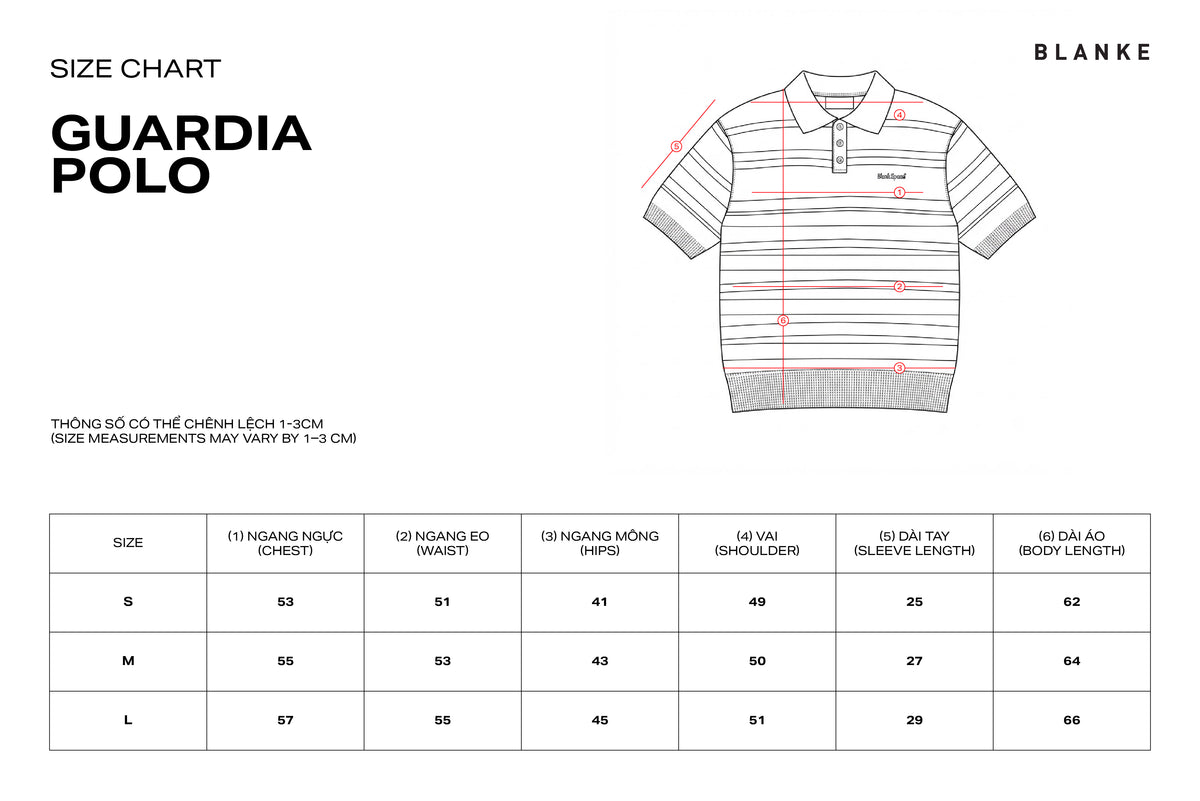 GUARDIA POLO size chart