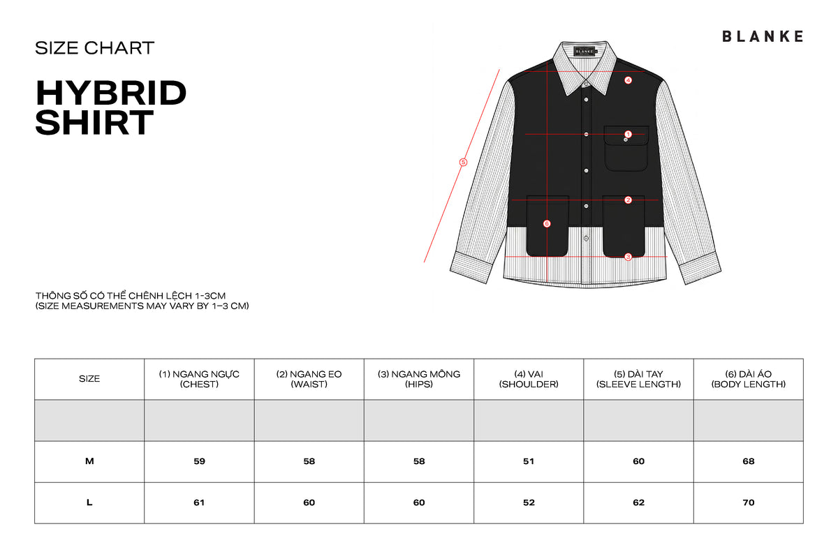 HYBRID SHIRT size chart