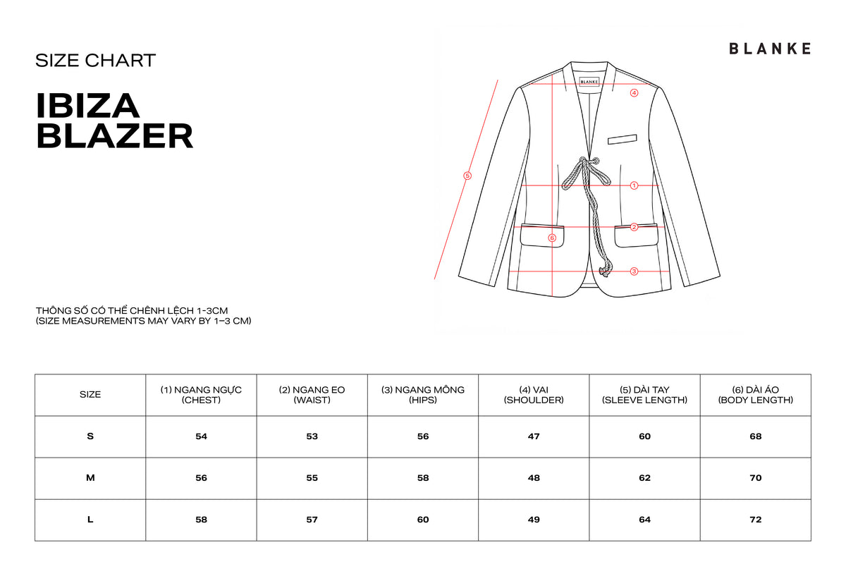 IBIZA BLAZER size chart