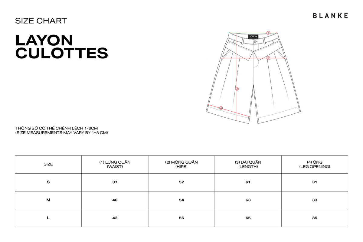 LAYON CULLOTTES size chart