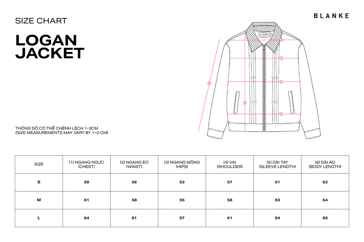 LOGAN JACKET size chart