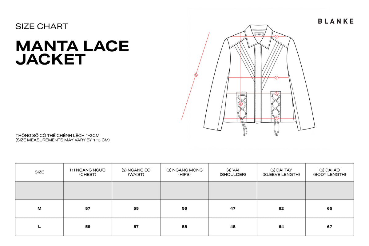 MANTA LACE JACKET size chart