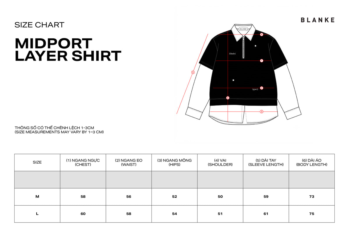 MIDPORT LAYER SHIRT size chart