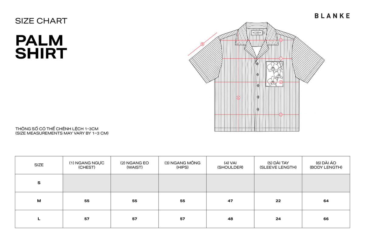 PALM SHIRT size chart
