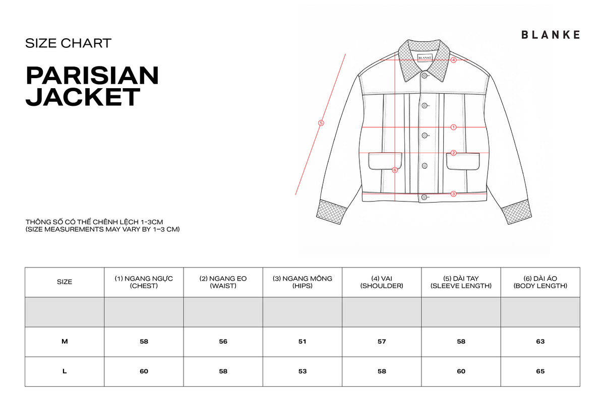 PARISIAN JACKET size chart