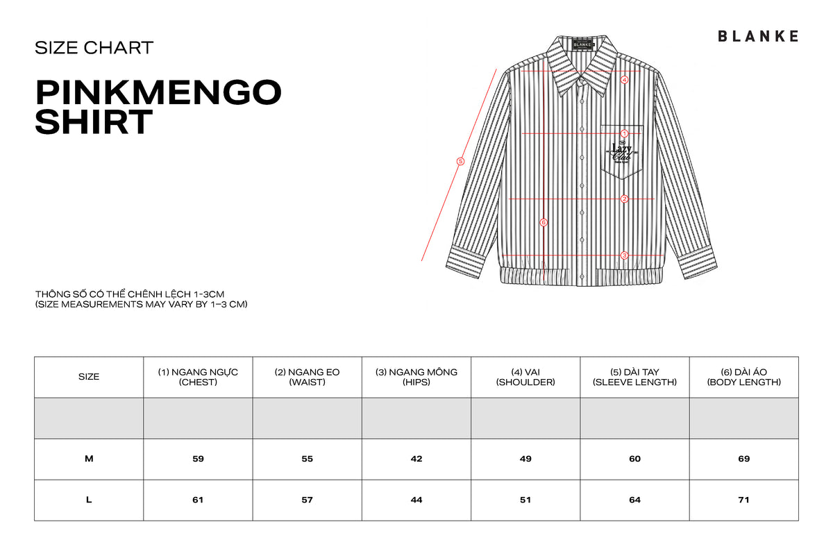PINKMENGO SHIRT size chart