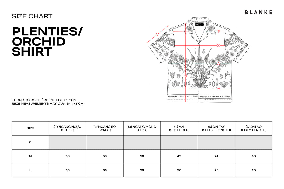 PLANTIES SHIRT size chart