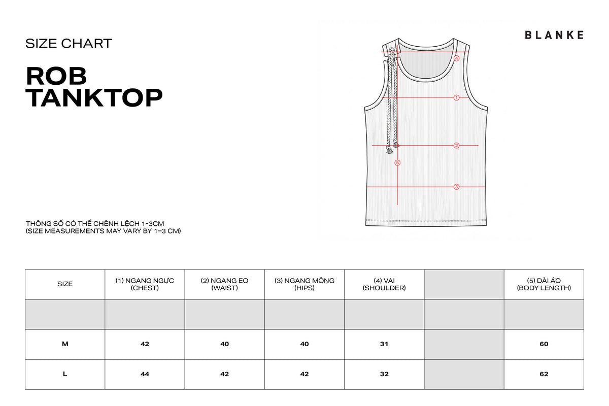 ROB TANKTOP size chart