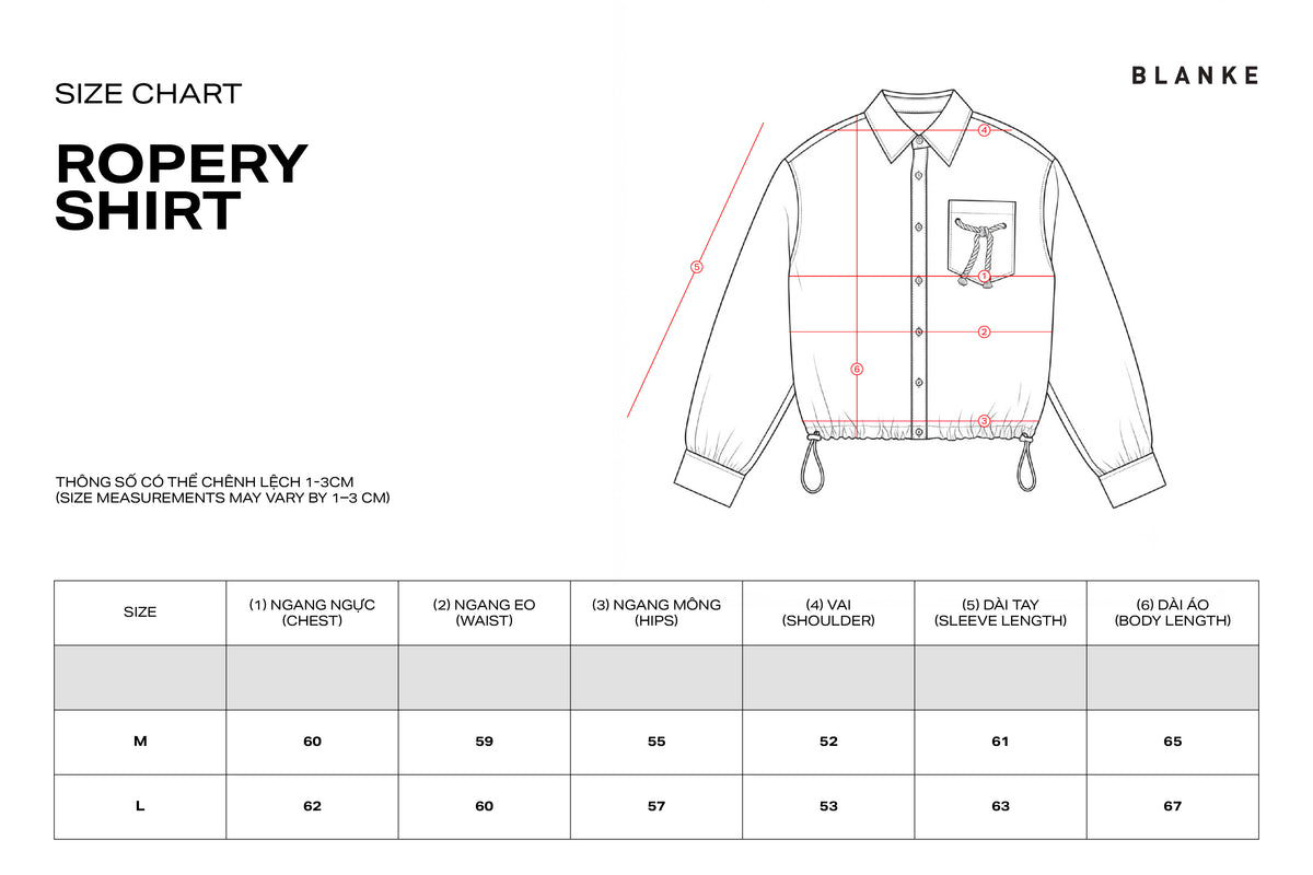 ROPERY SHIRT size chart