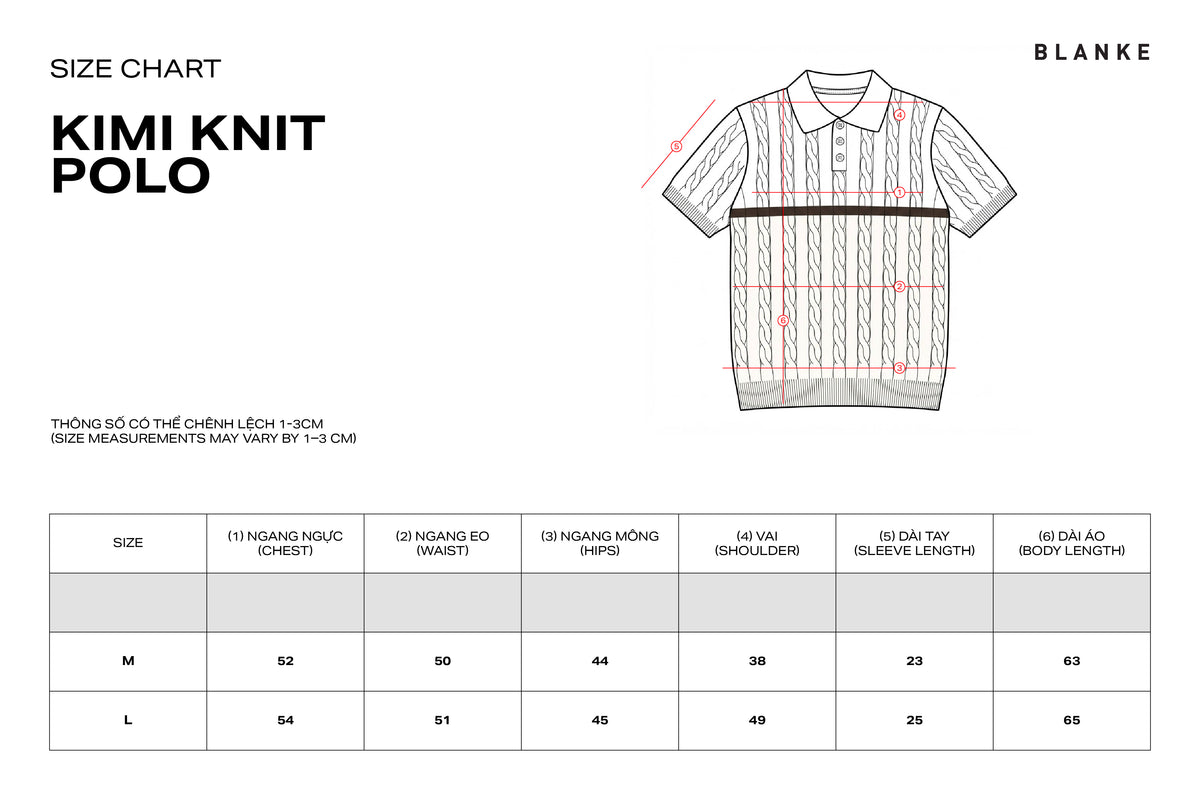 SKIMI KNIT POLO size chart