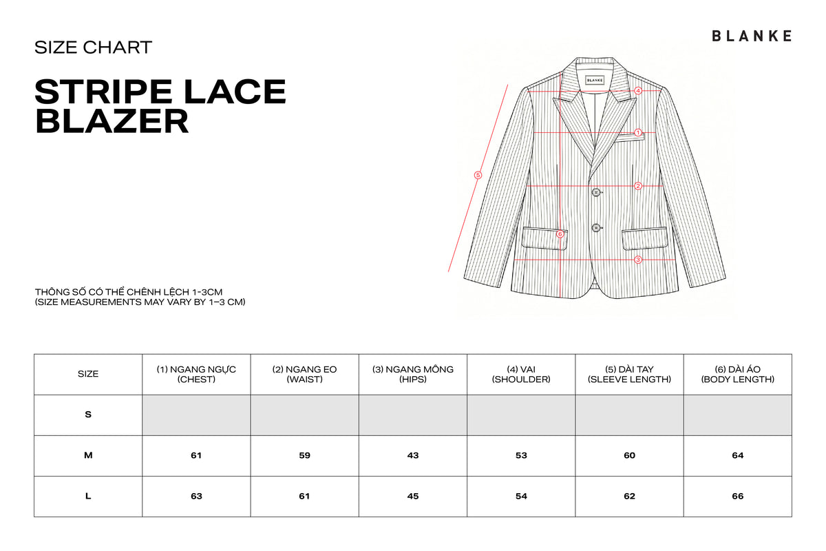 STRIPE LACE BLAZER size chart
