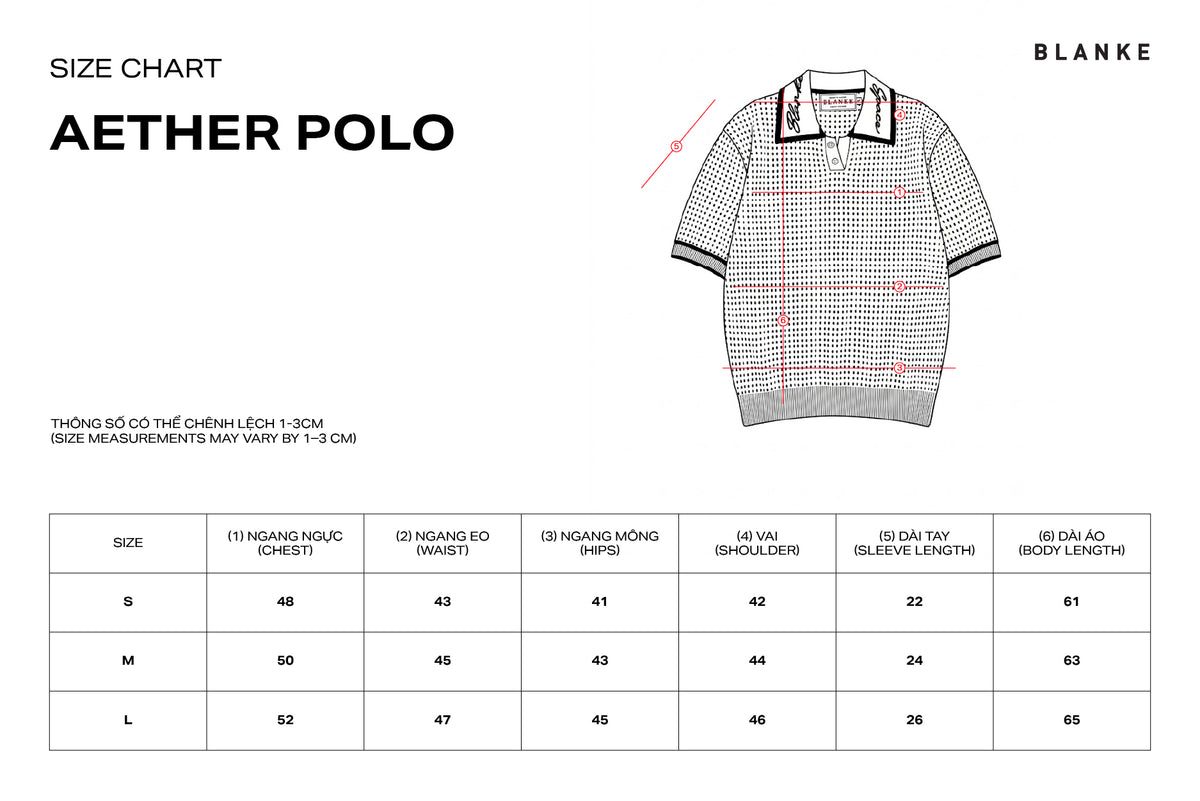 AETHER POLO size chart