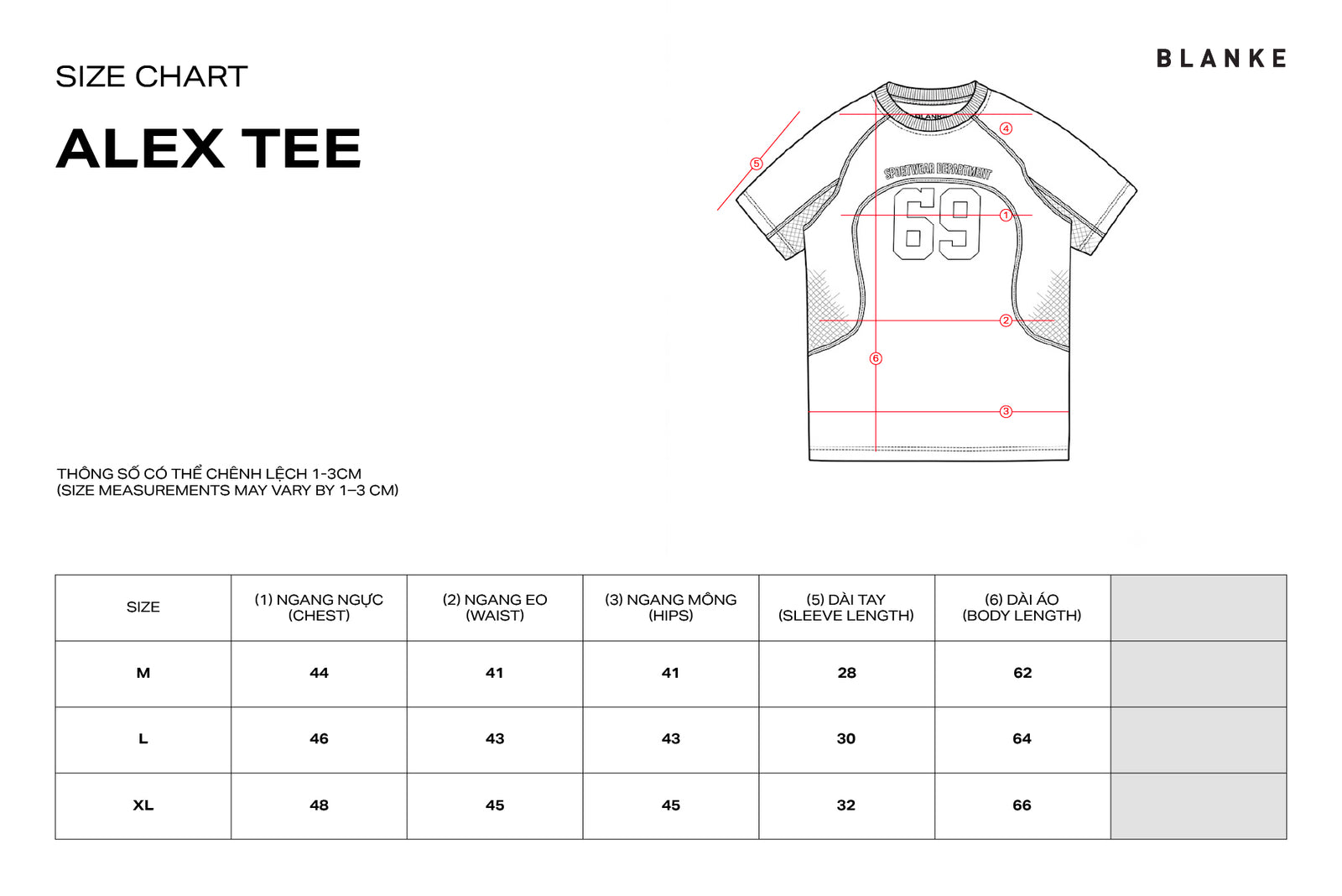Alex Tee size chart