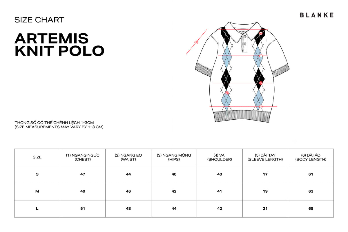 ARTEMIS KNIT POLO size chart