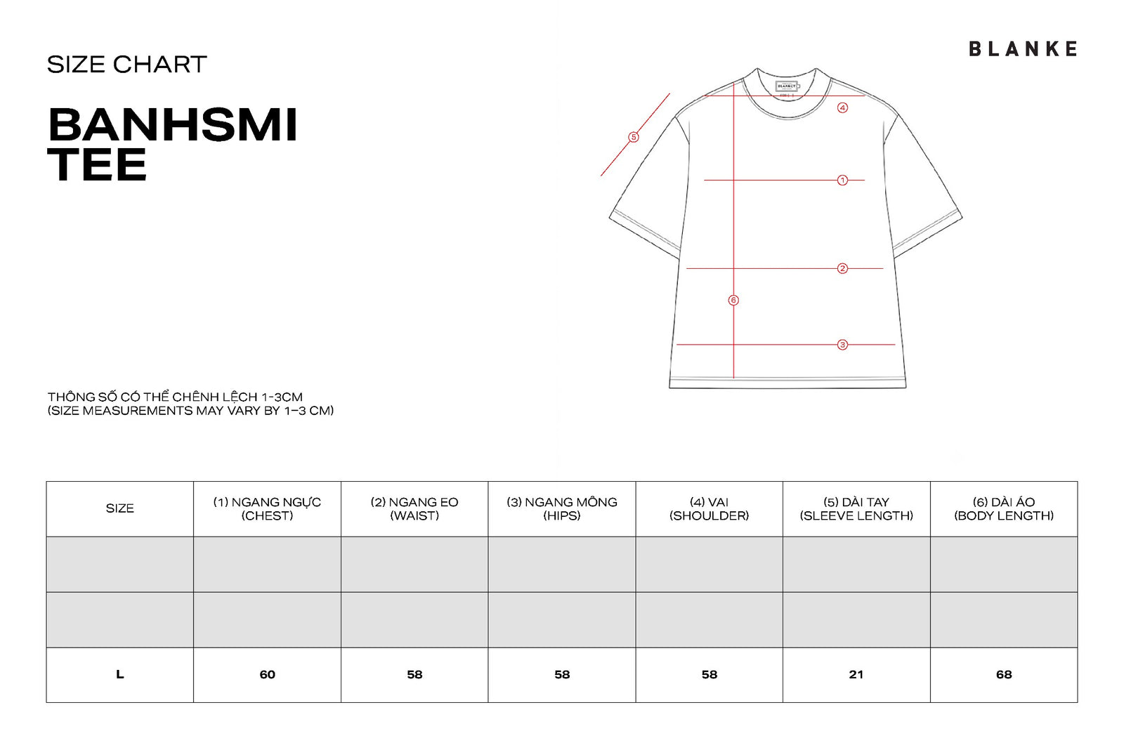 BANHSMI TEE size chart