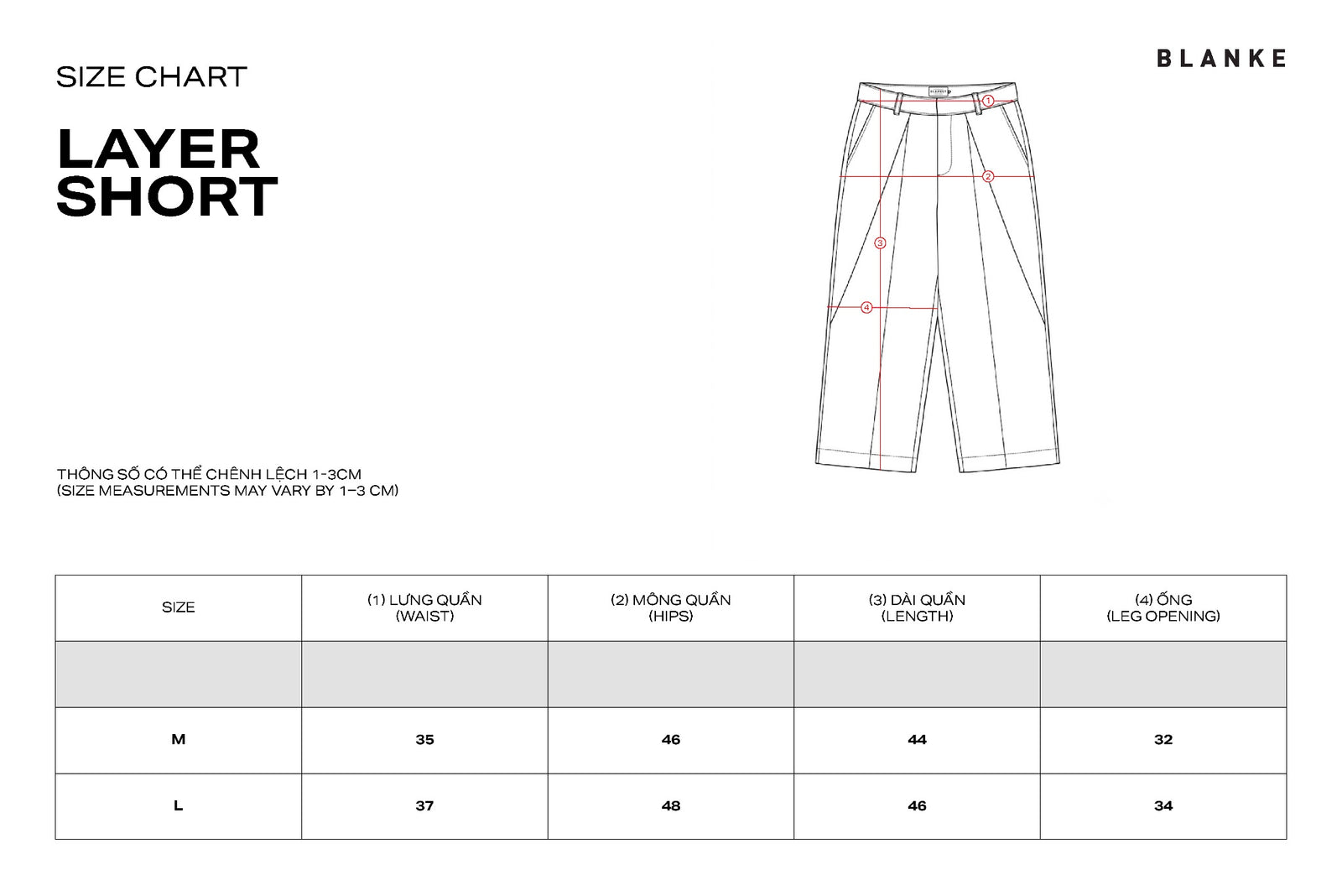 DRAPE VEIL PANTS size chart