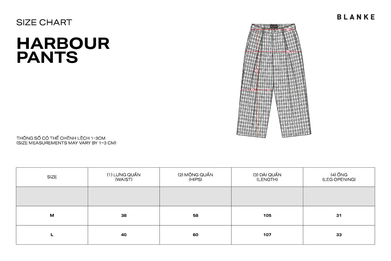 HARBOUR PANTS size chart