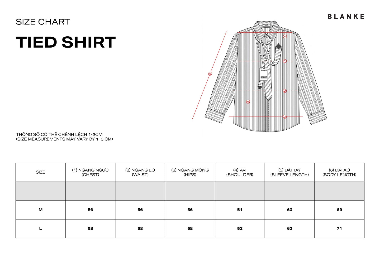 TIED SHIRT size chart