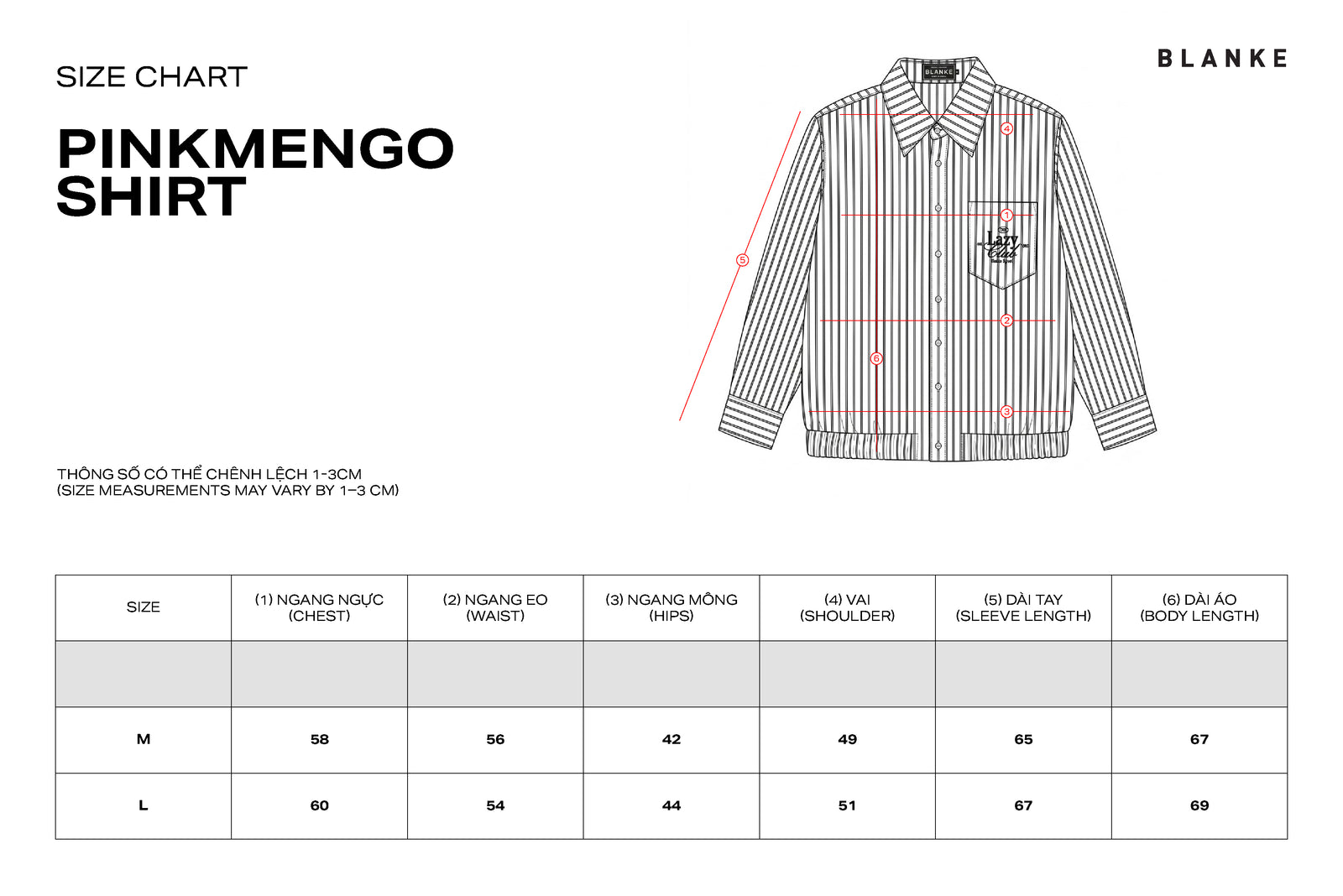 PINKMENGO SHIRT size chart