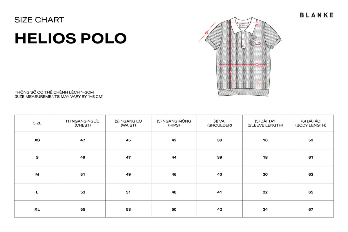 HELIOS POLO size chart