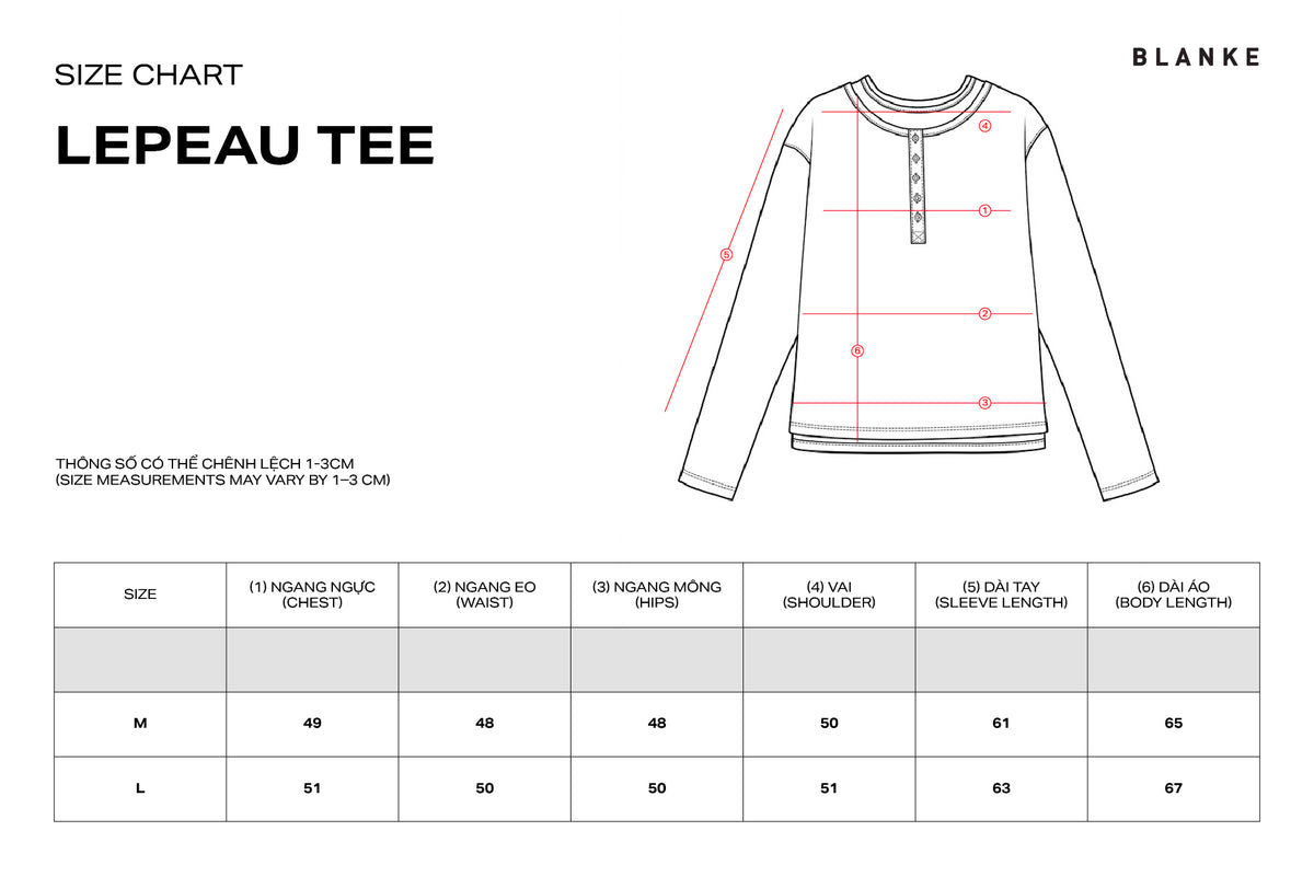 LEPEAU TEE size chart