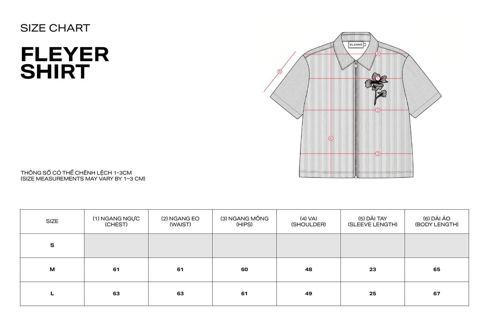 FLEYER SHIRT size chart