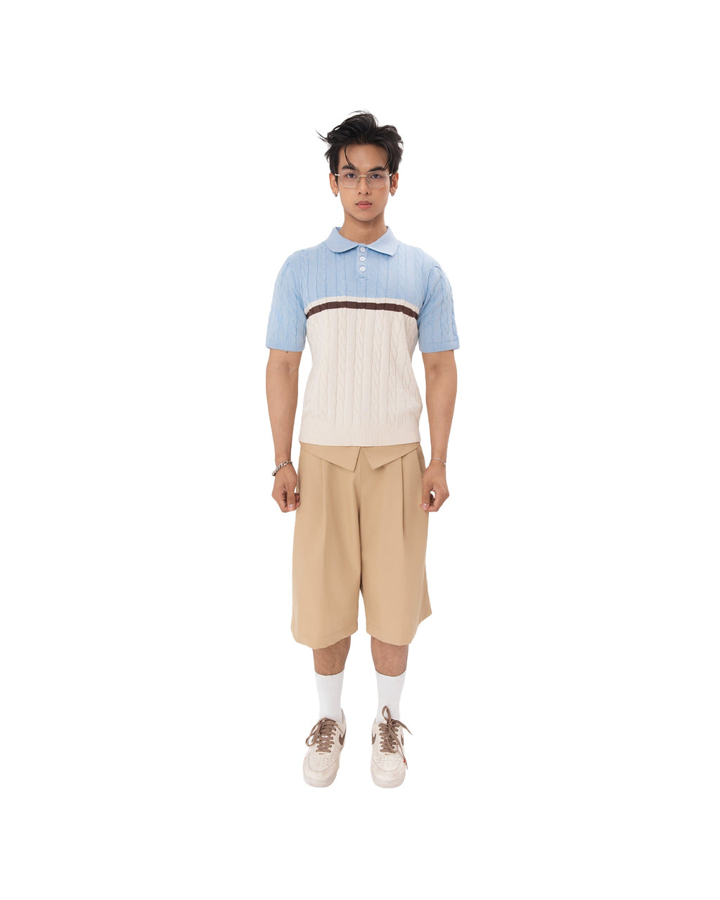 SKIMI KNIT POLO model white background