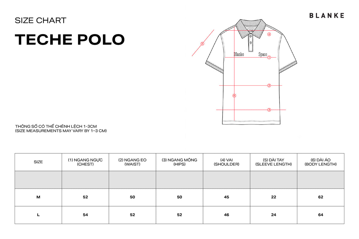 TECHE POLO size chart